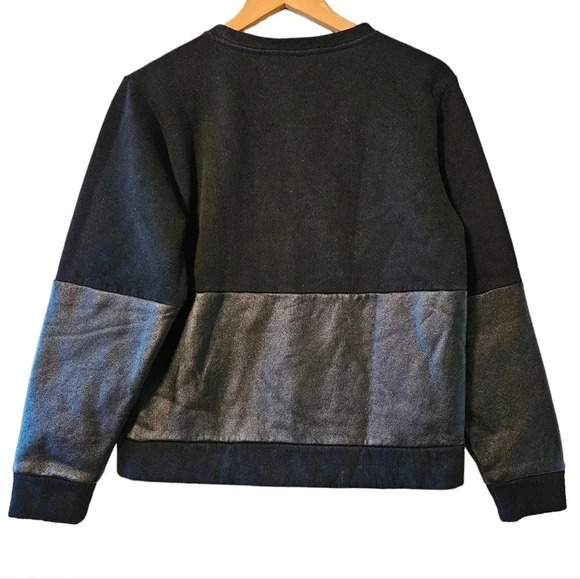American Retro Kiss  Me Crewneck Oversized Faux Leather Casual Sweater Black. - Picture 9 of 11